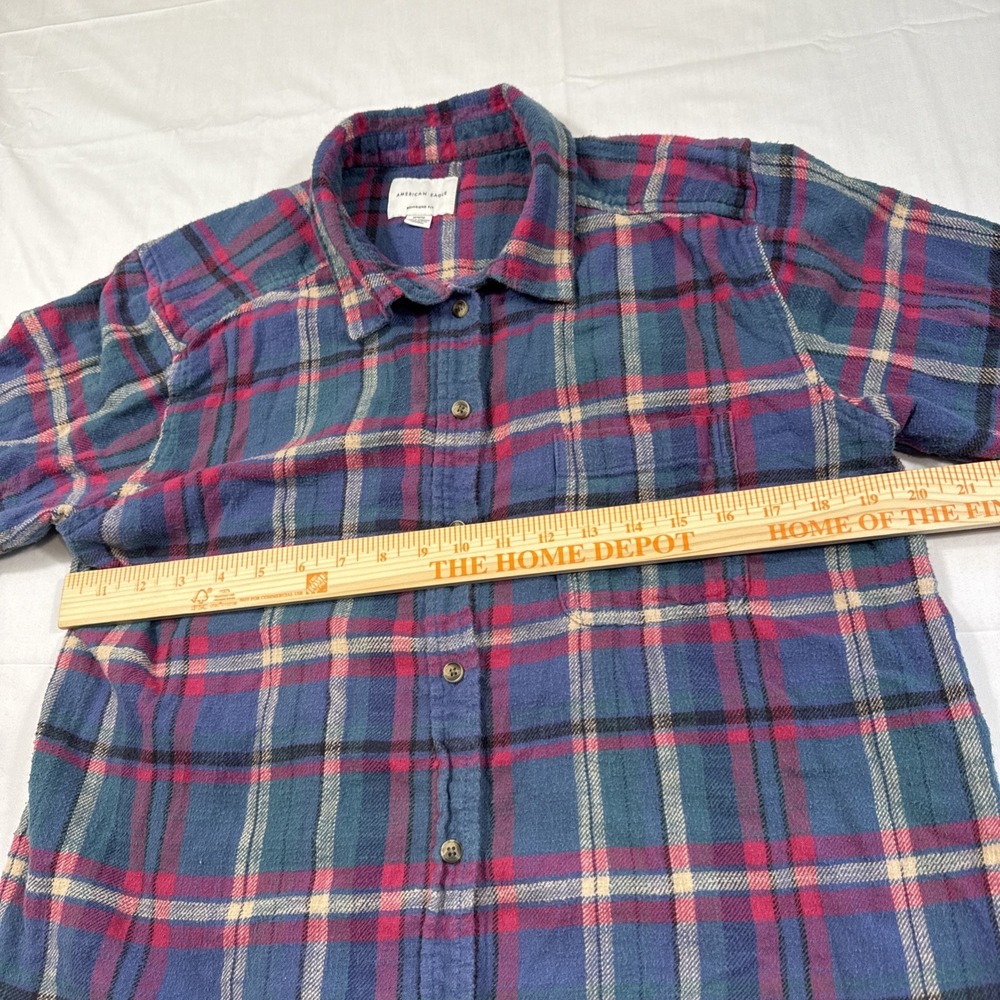 FLANNEL SHIRT American Eagle Boyfriend PINK Plaid  Women Medium Boho CABINCORE - Picture 5 of 8